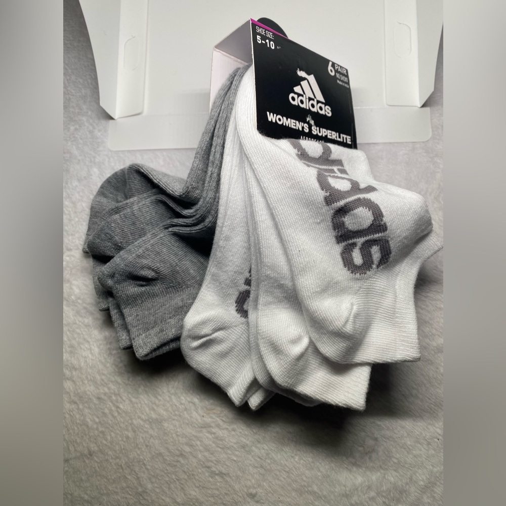 ADIDAS Women’s Superlite Sz 5-10 No-Show 6 Pairs Gray & White Socks NWT $20